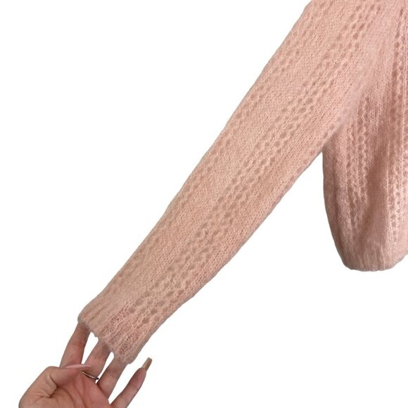 Sezane Theodore Kid Mohair Blend Open Knit Hooded Sweater Pink Size XS - Picture 5 of 10